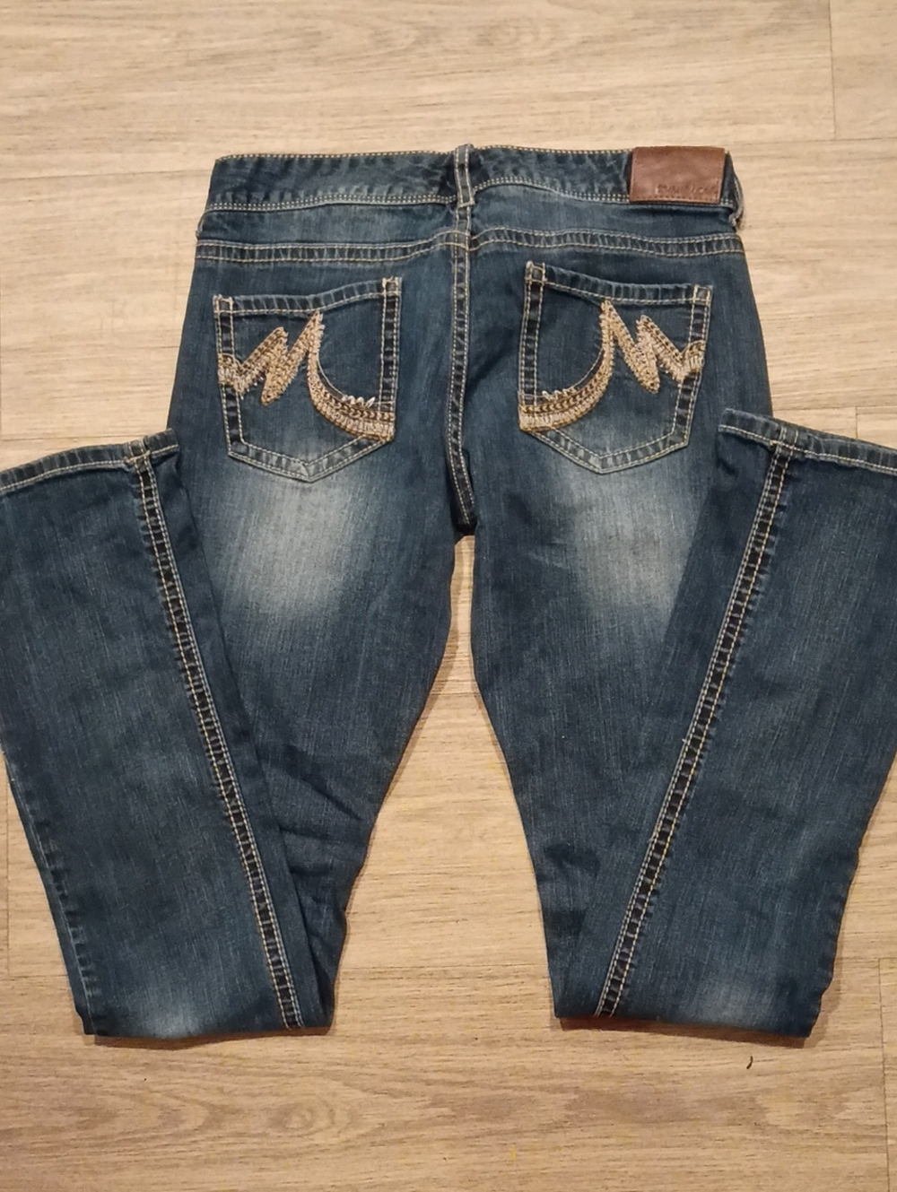 Maurices Dark Blue Skinny Jeans with Gold Embroidered Back Pockets